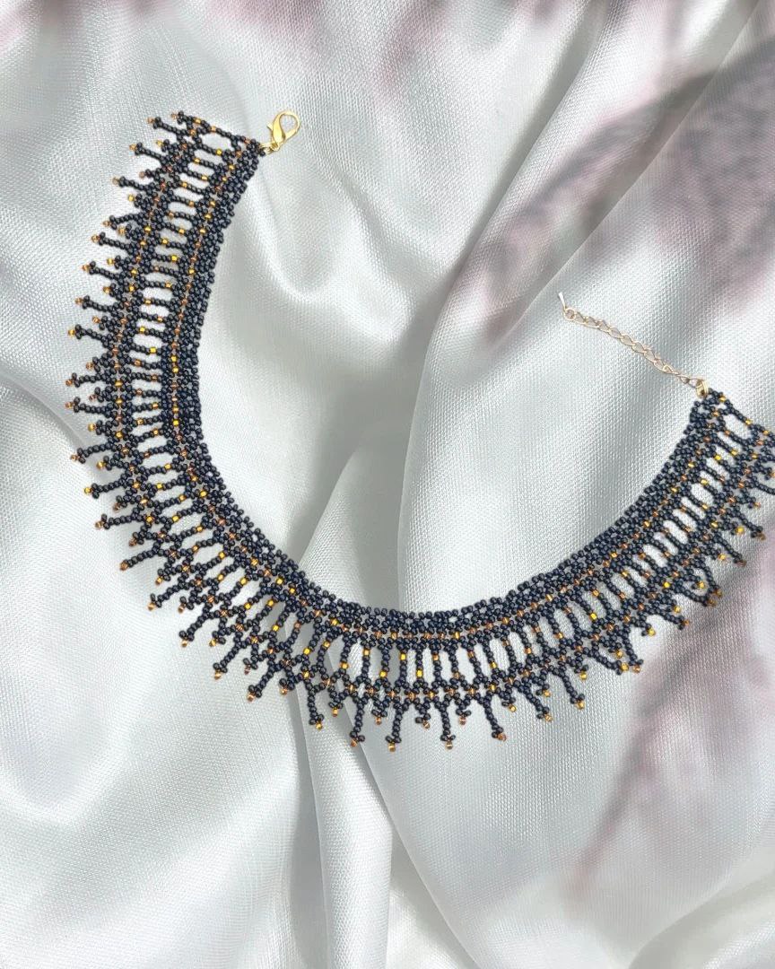 Beaded choker "Night Elegance" lace design