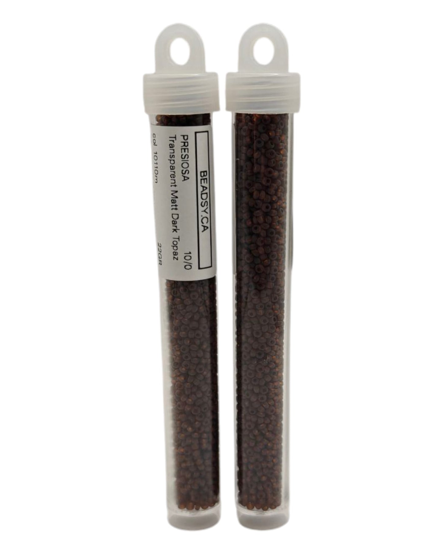 Preciosa 10/0 seed beads in tubes, transparent matte Dark Topaz (10110m)
