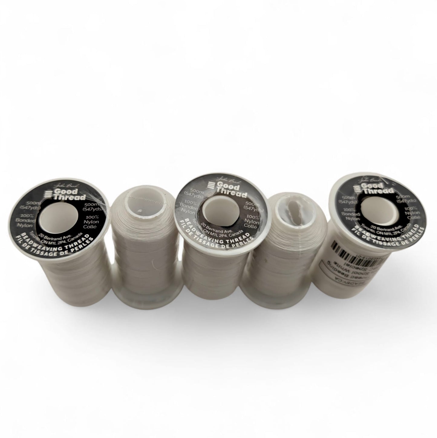 Set of Good Thread White nylon beading thread spools – 500 m each, top view