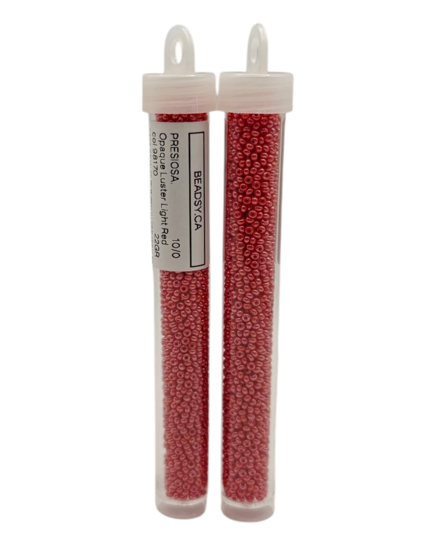 Tube of Preciosa 10/0 Opaque Luster Light Red seed beads 98170 for jewelry making and bead weaving