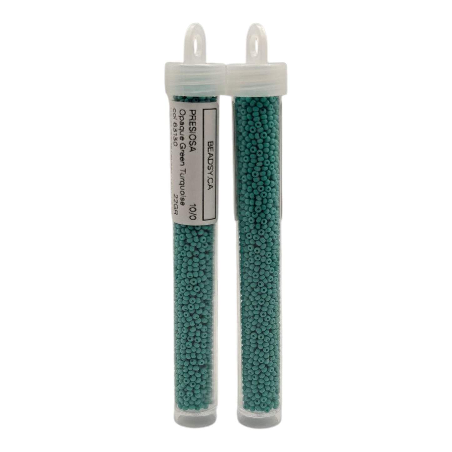 Tube of Preciosa 10/0 opaque green turquoise seed beads 63130 from Beadsy.ca