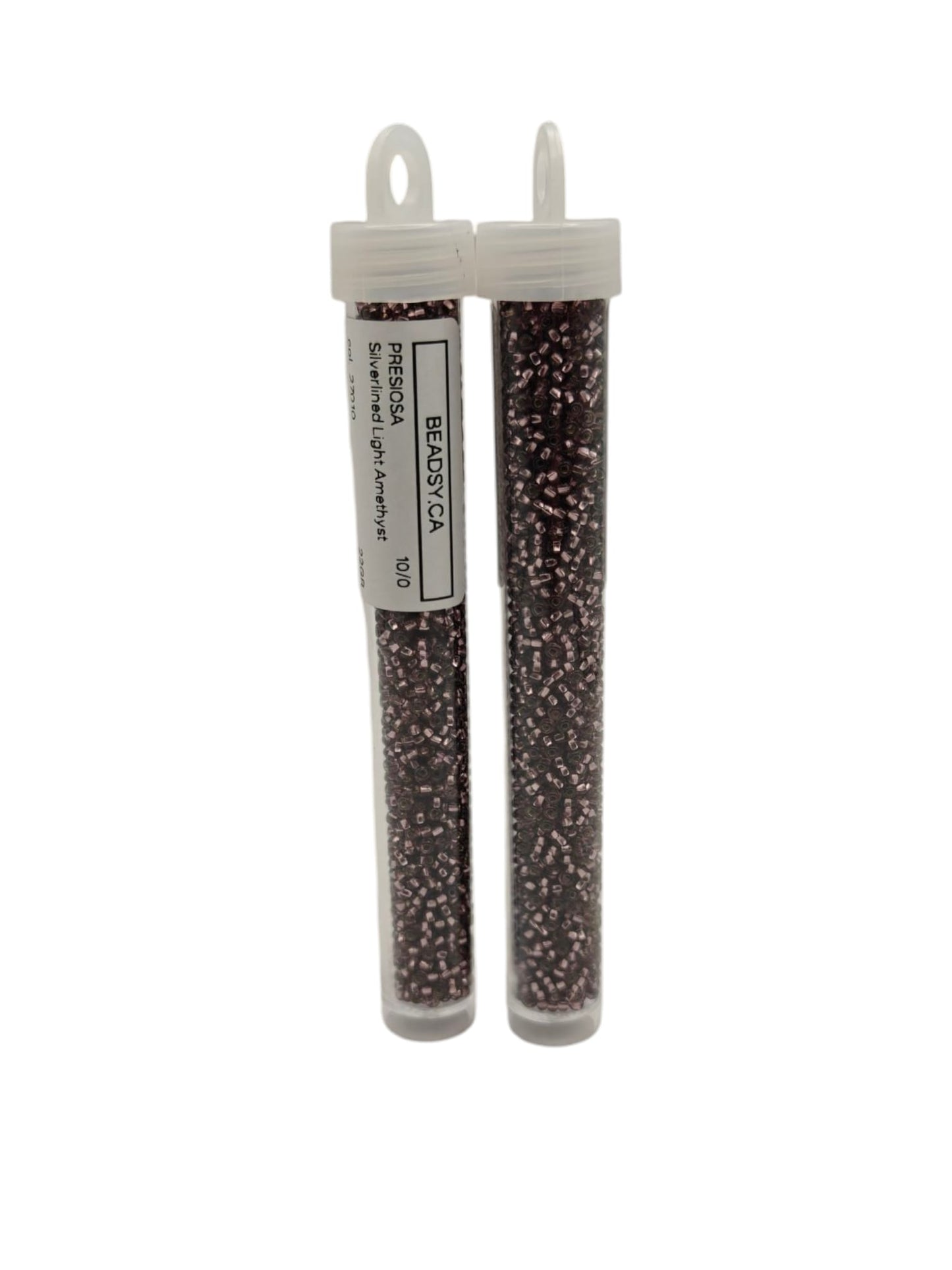 Tube of Preciosa Czech glass seed beads size 10/0 in Silverlined Light Amethyst color