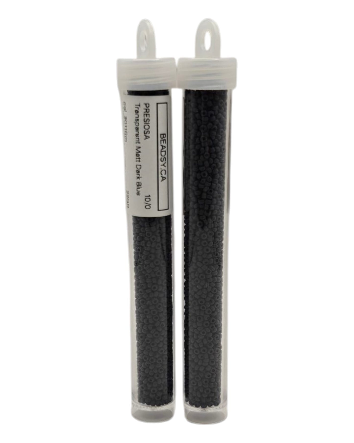 Tubes of Preciosa 10/0 Transparent Matte Dark Blue 30110m seed beads