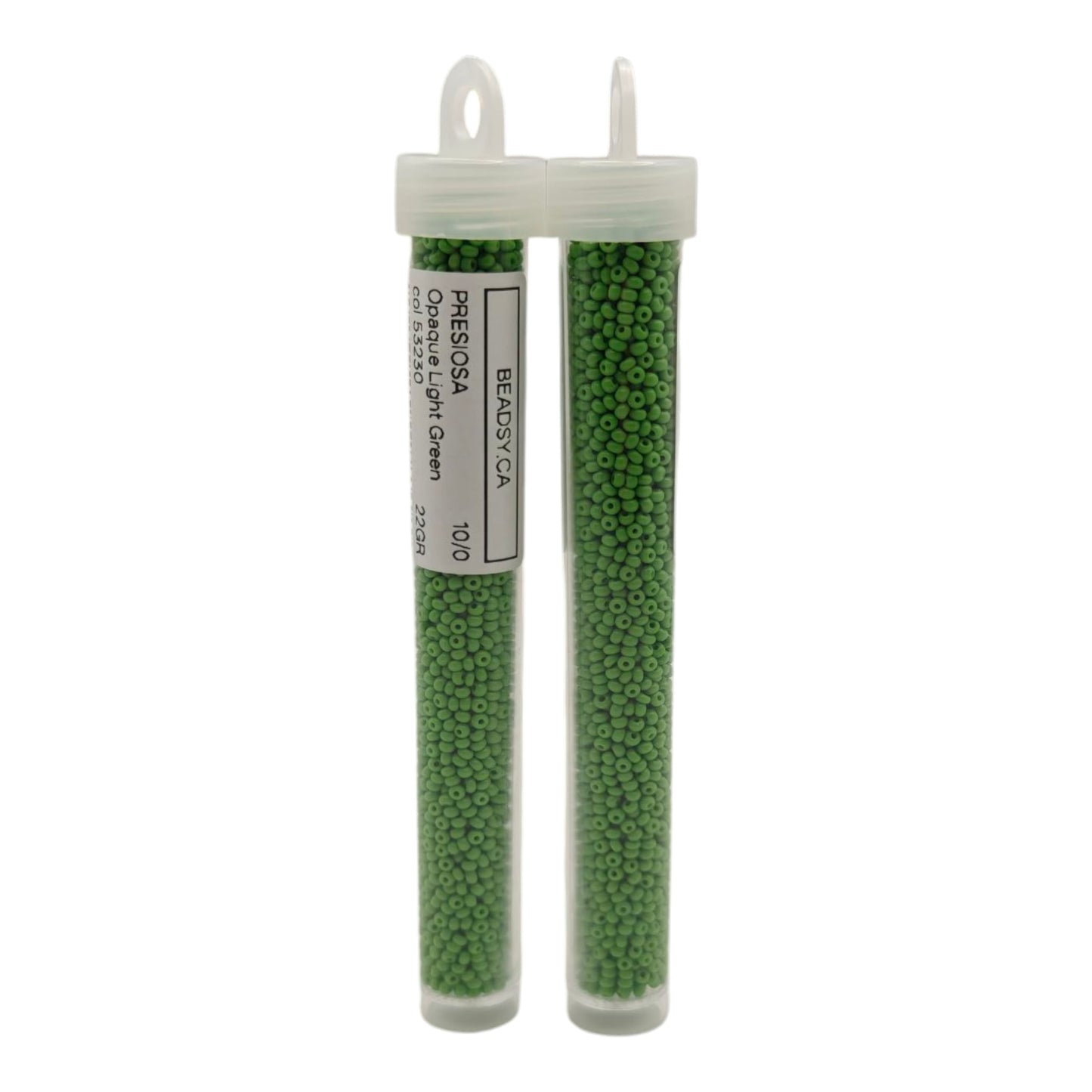 Tubes with Preciosa 10/0 opaque light green Czech seed beads 53230 Beadsy.ca