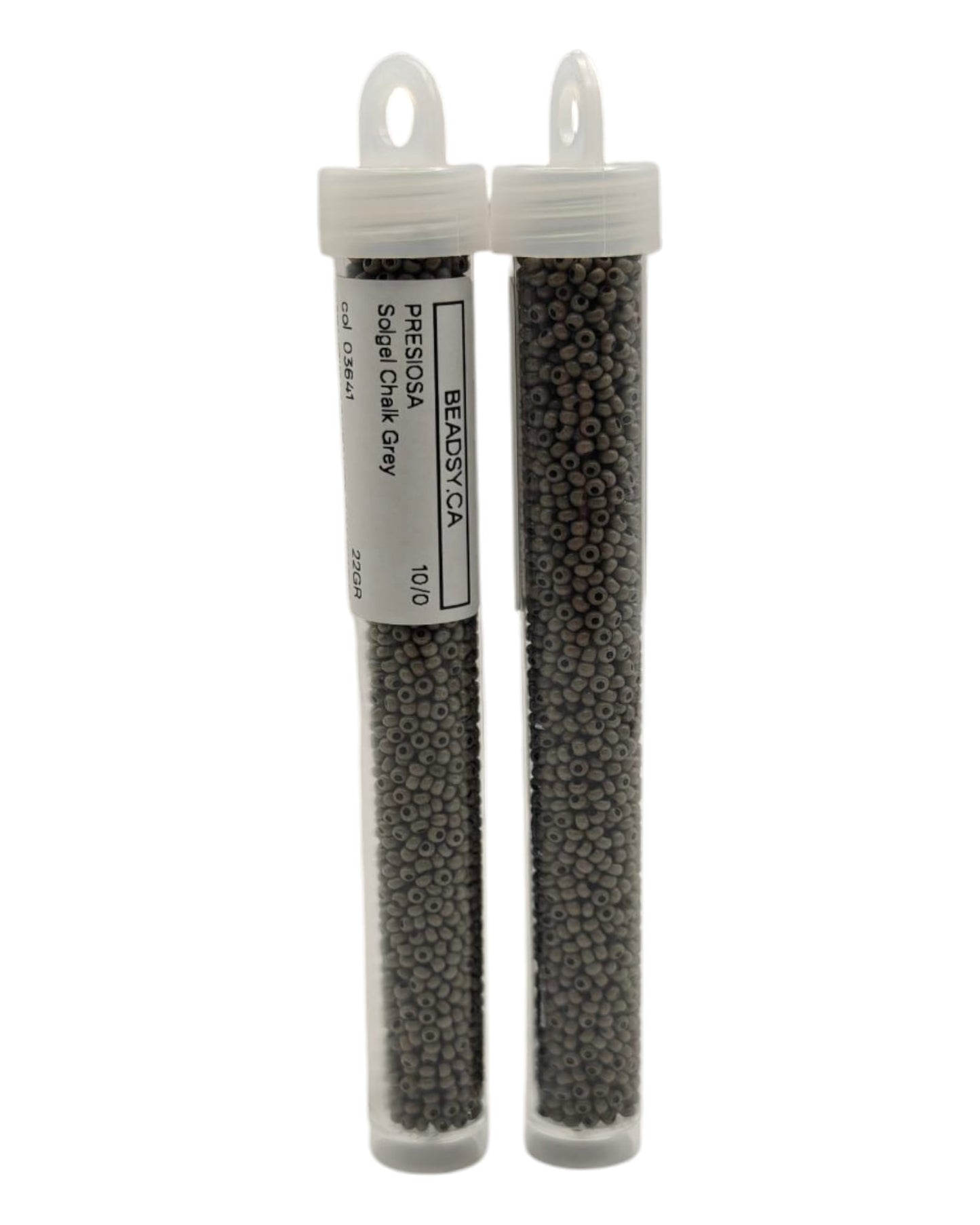 Two tubes of 10/0 Chalk Grey Czech seed beads (Solgel line), code 03641 — Beadsy