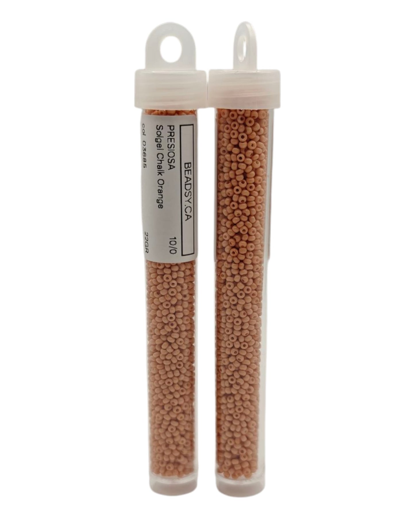 Two tubes of 10/0 Chalk Orange Czech seed beads (Solgel line), code 03685 — Beadsy.