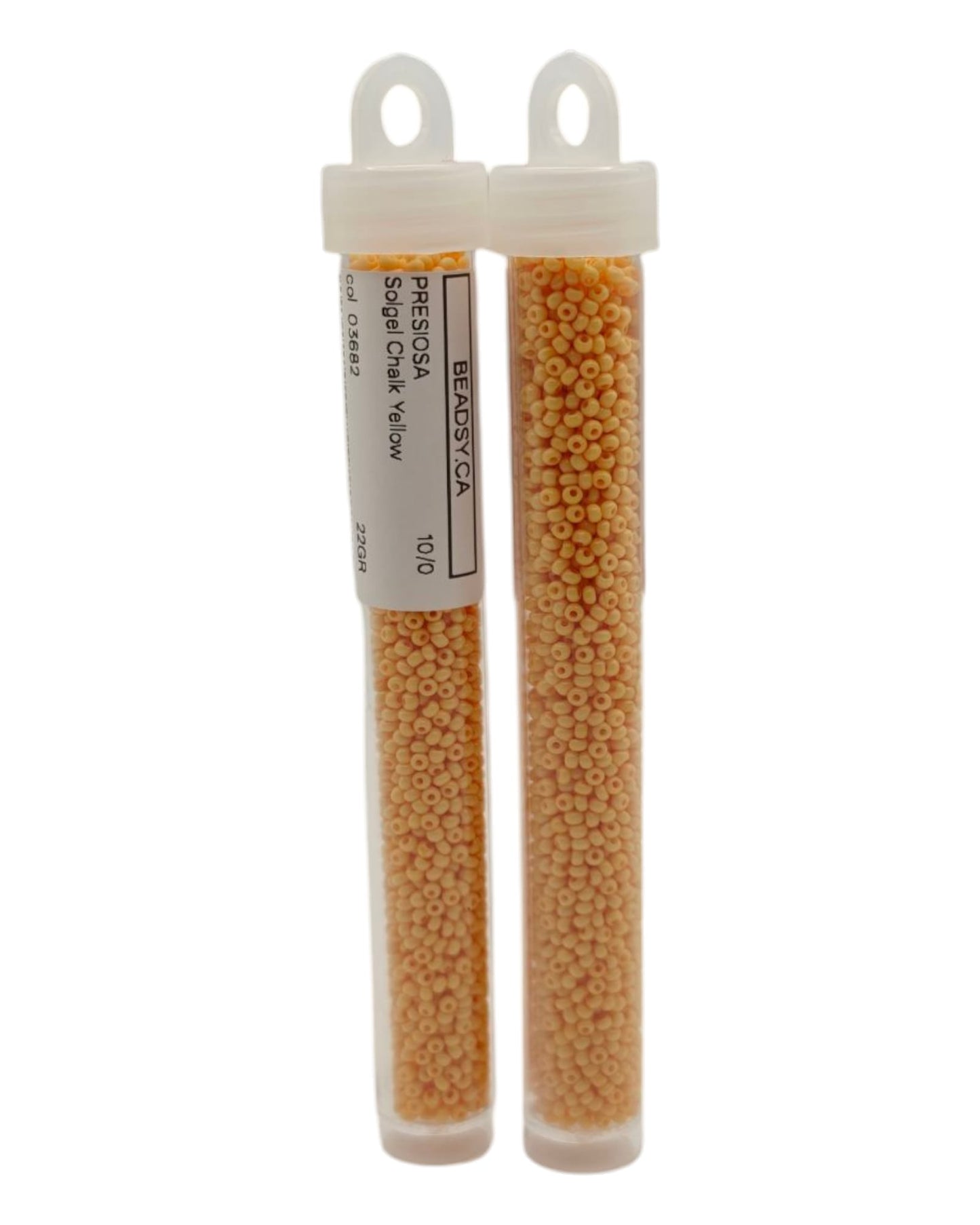 Two tubes of 10/0 Chalk Yellow Czech seed beads (Solgel line), code 03682 — Beadsy.