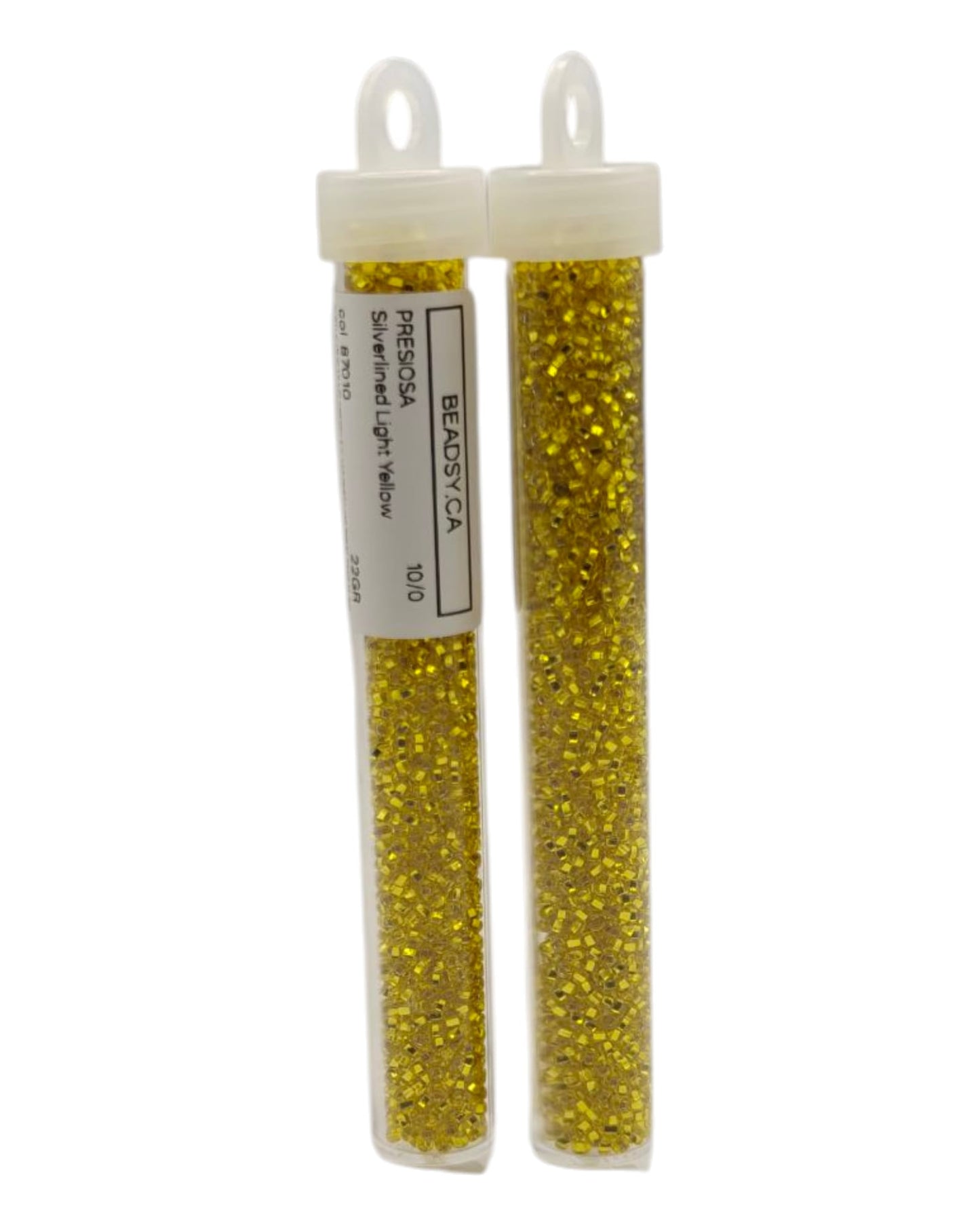 Two tubes of Preciosa 10/0 Silverlined Light Yellow (87010), ~22 g each