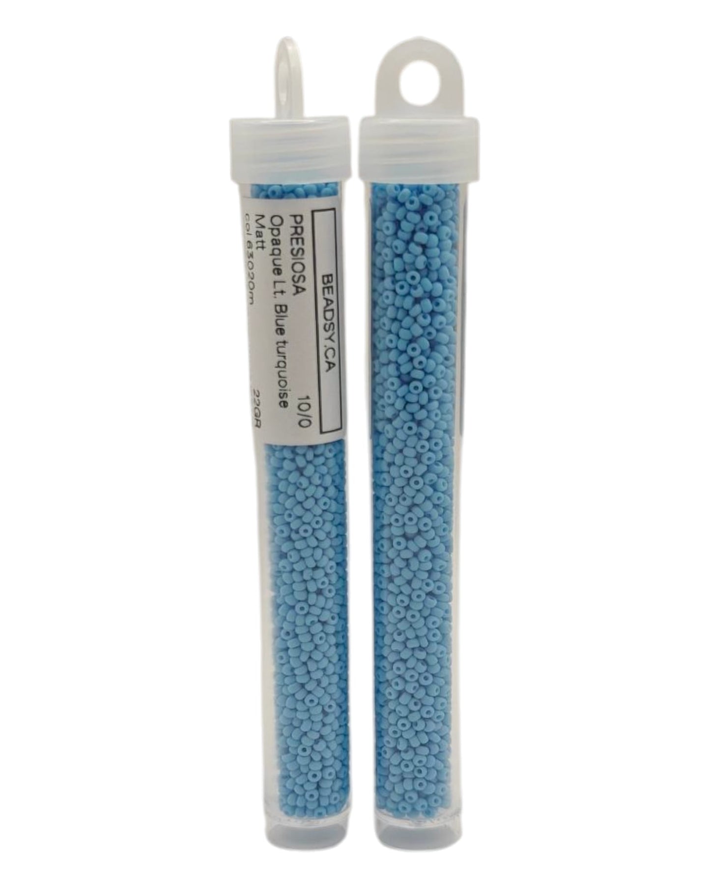 Two tubes of Preciosa 10/0 opaque matte light blue turquoise seed beads, code 63020m