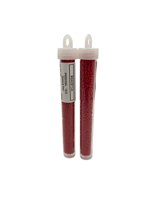 Two vials of Preciosa opaque red 10/0 Czech seed beads – color code 93190