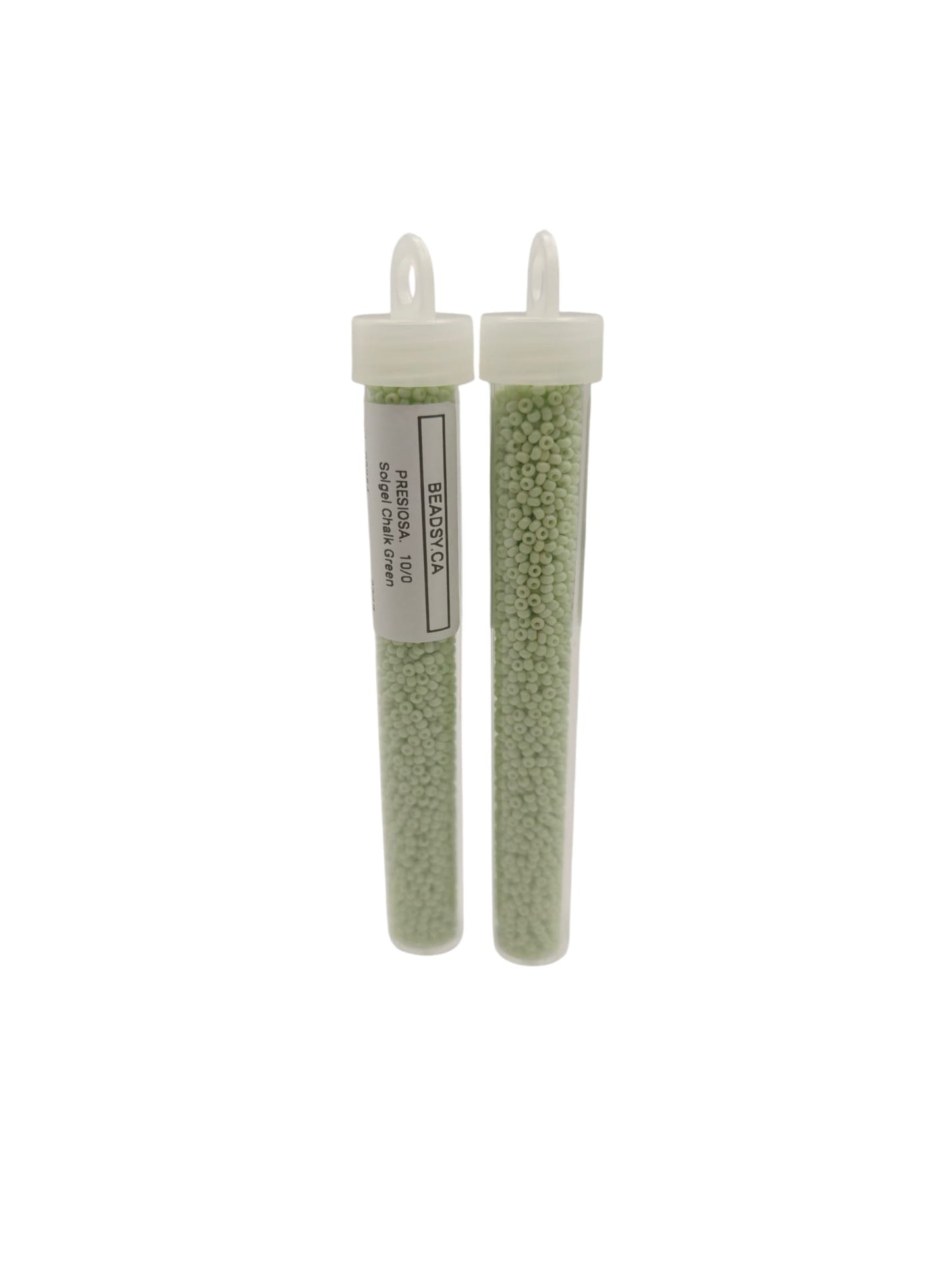 Two vials of Preciosa Czech seed beads 10/0 in color 03254 – Solgel Chalk Green
