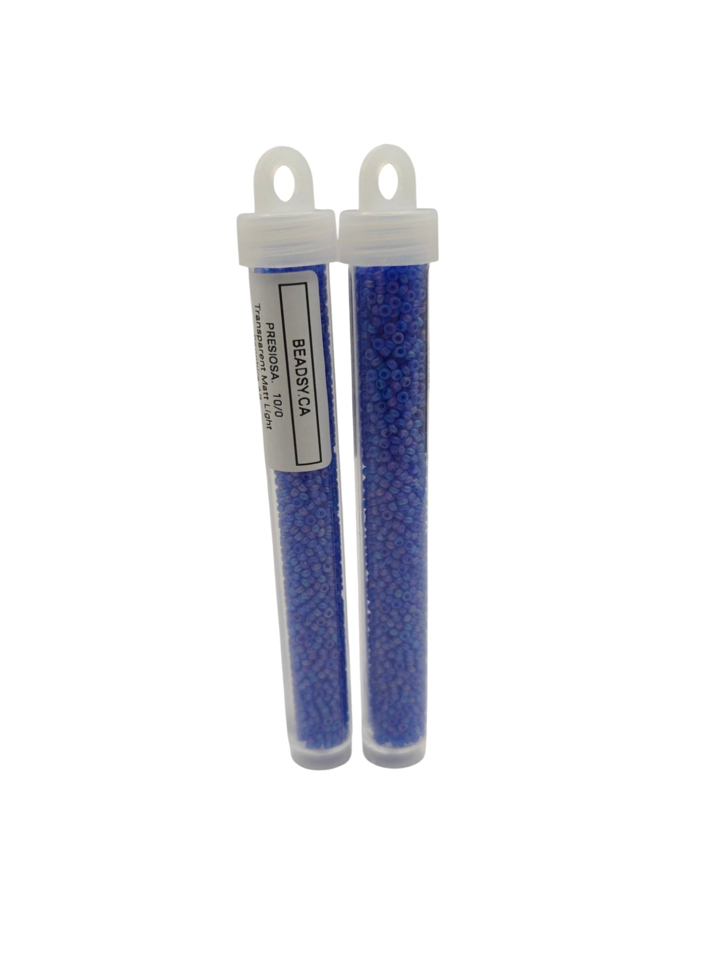 Two vials of Preciosa Czech seed beads 10/0 in color 31030m – Transparent Matt Light Sapphire AB