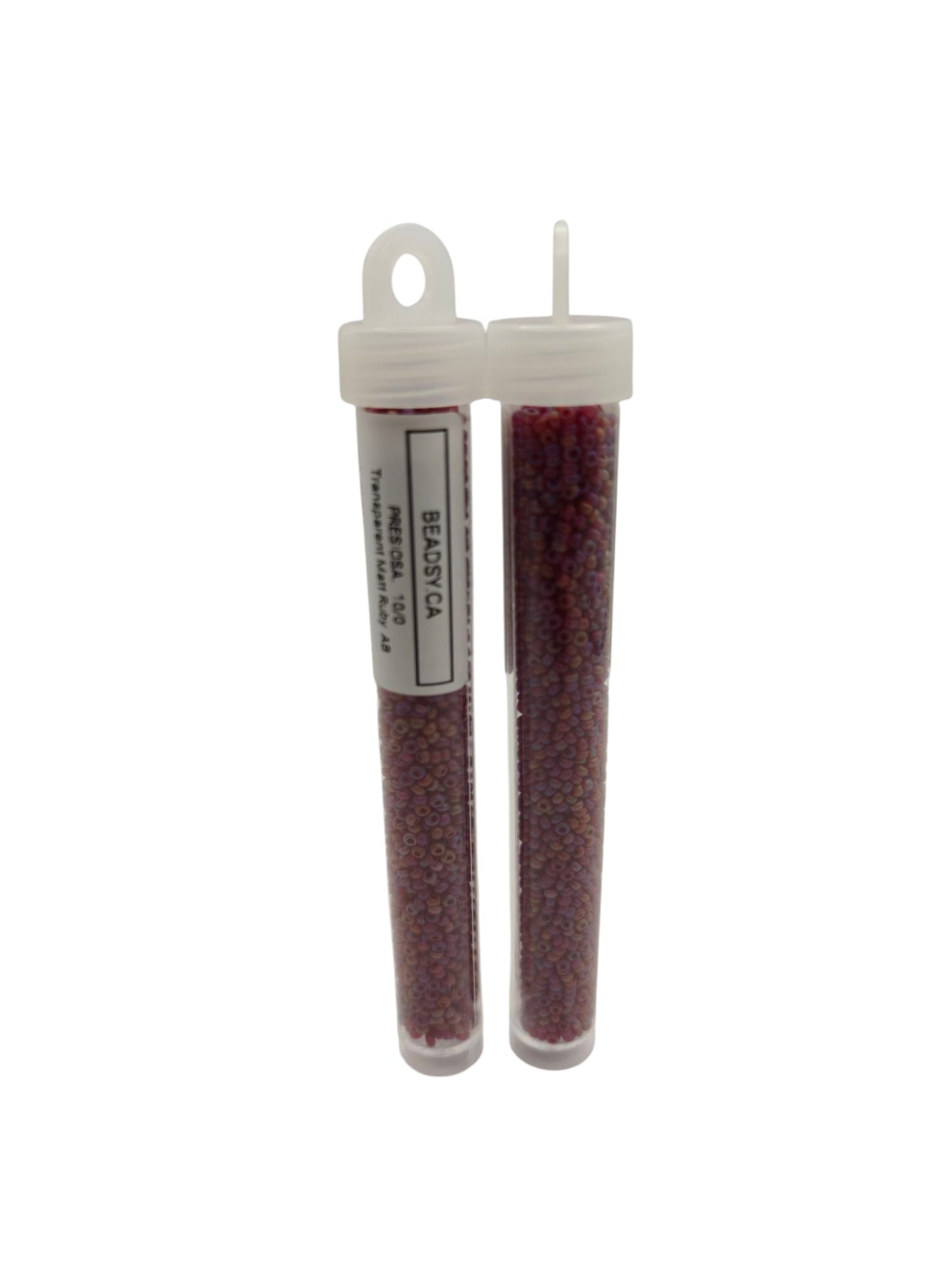 Two vials of Preciosa Czech seed beads 10/0 in color 91090m – transparent frosted ruby AB red