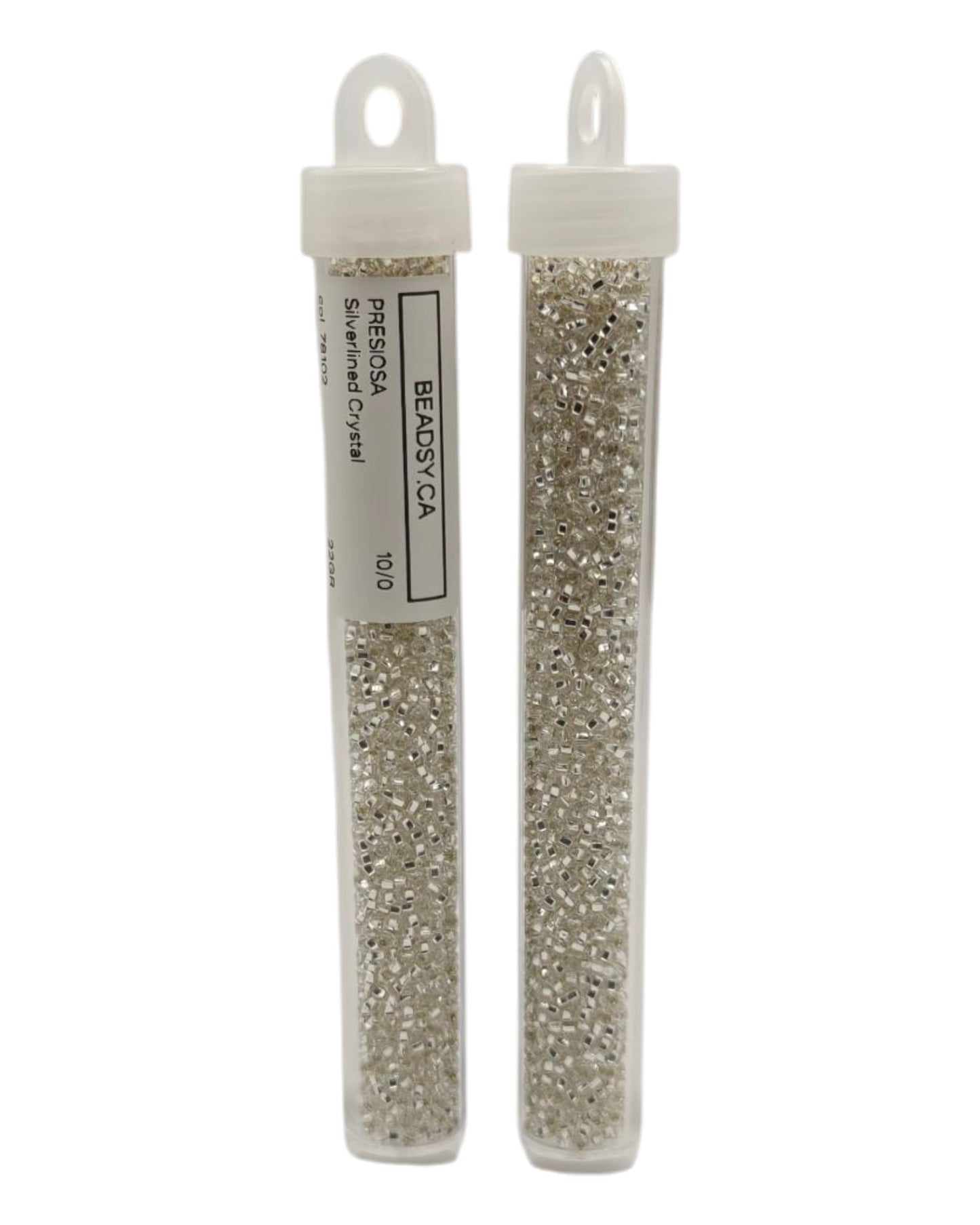 Two vials of Preciosa Ornela 10/0 Silverlined Crystal (78102) — Czech glass seed beads, retail tubes — Beadsy Canada