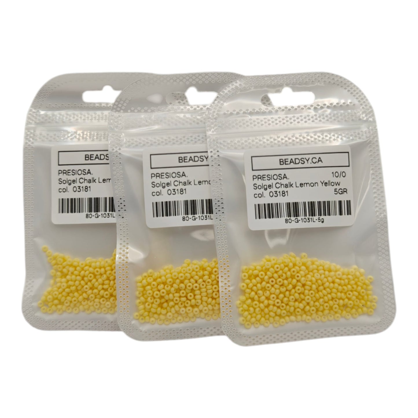 Preciosa Solgel Chalk Lemon Yellow Czech glass seed beads 10/0 colour 03181 in 5g Beadsy.ca retail packs
