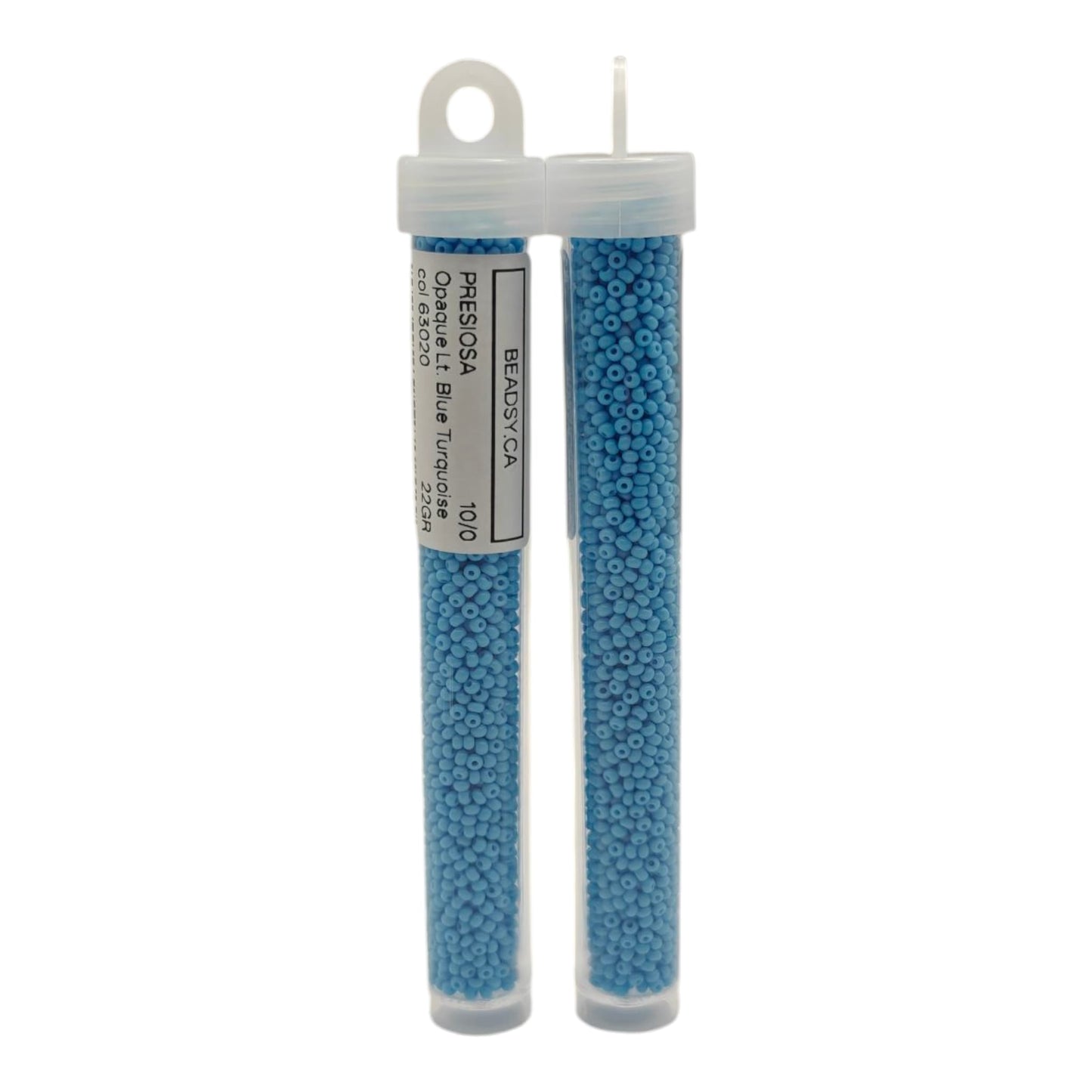 tube of preciosa 10/0 opaque light blue turquoise seed beads 63020 from beadsy.ca