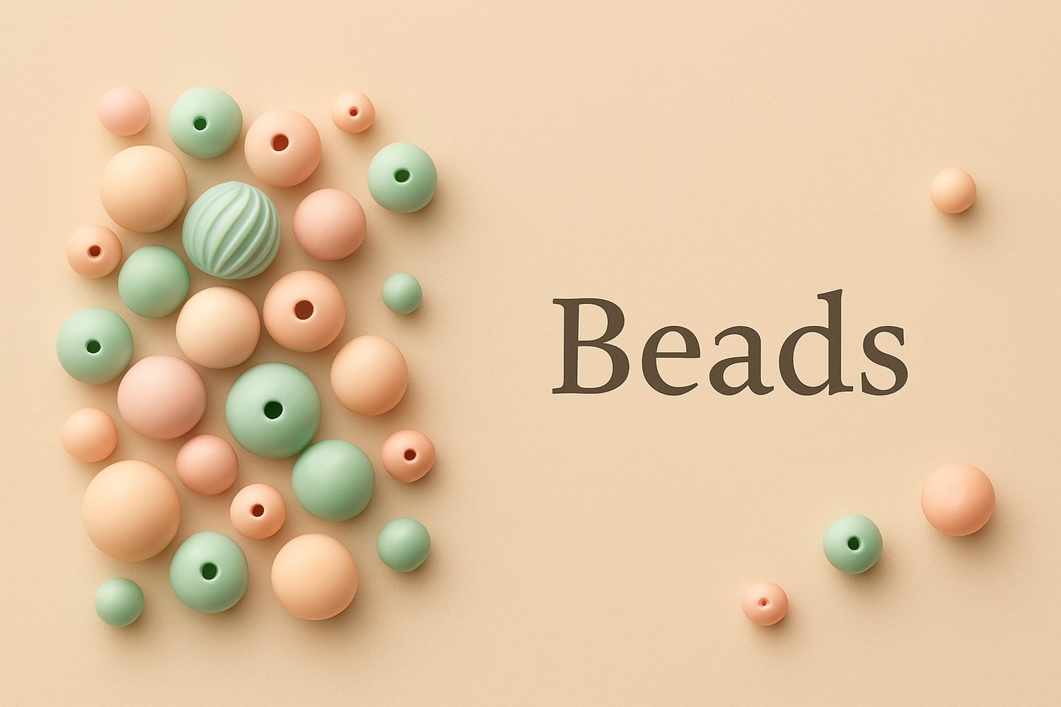 Pastel assorted round craft beads on beige background – Beadsy.ca banner for Czech seed bead collection