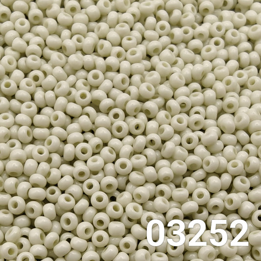 Close-up of Preciosa 10/0 seed beads in Solgel Chalk Grey color (03241)