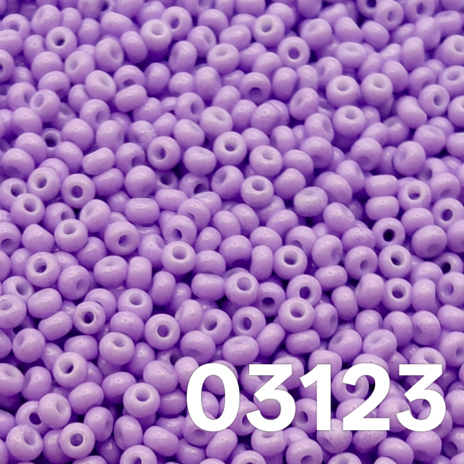 Close-up of Preciosa 10/0 Czech seed beads Solgel Chalk Lavender 03123 uniform round glass beads
