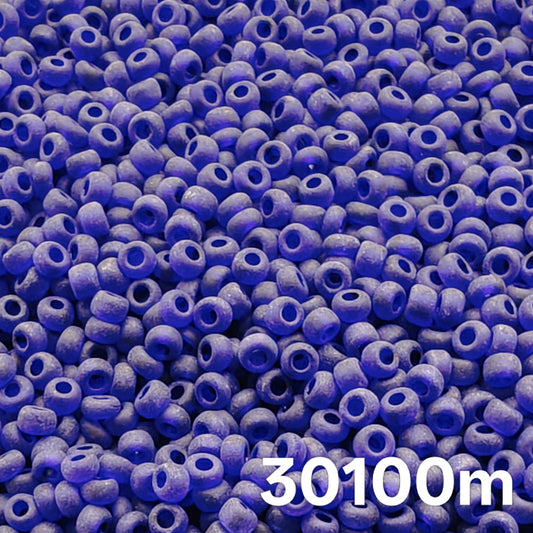 Close-up of Preciosa 10/0 seed beads, Transparent Matte Cobalt 30100M, frosted blue glass rounds