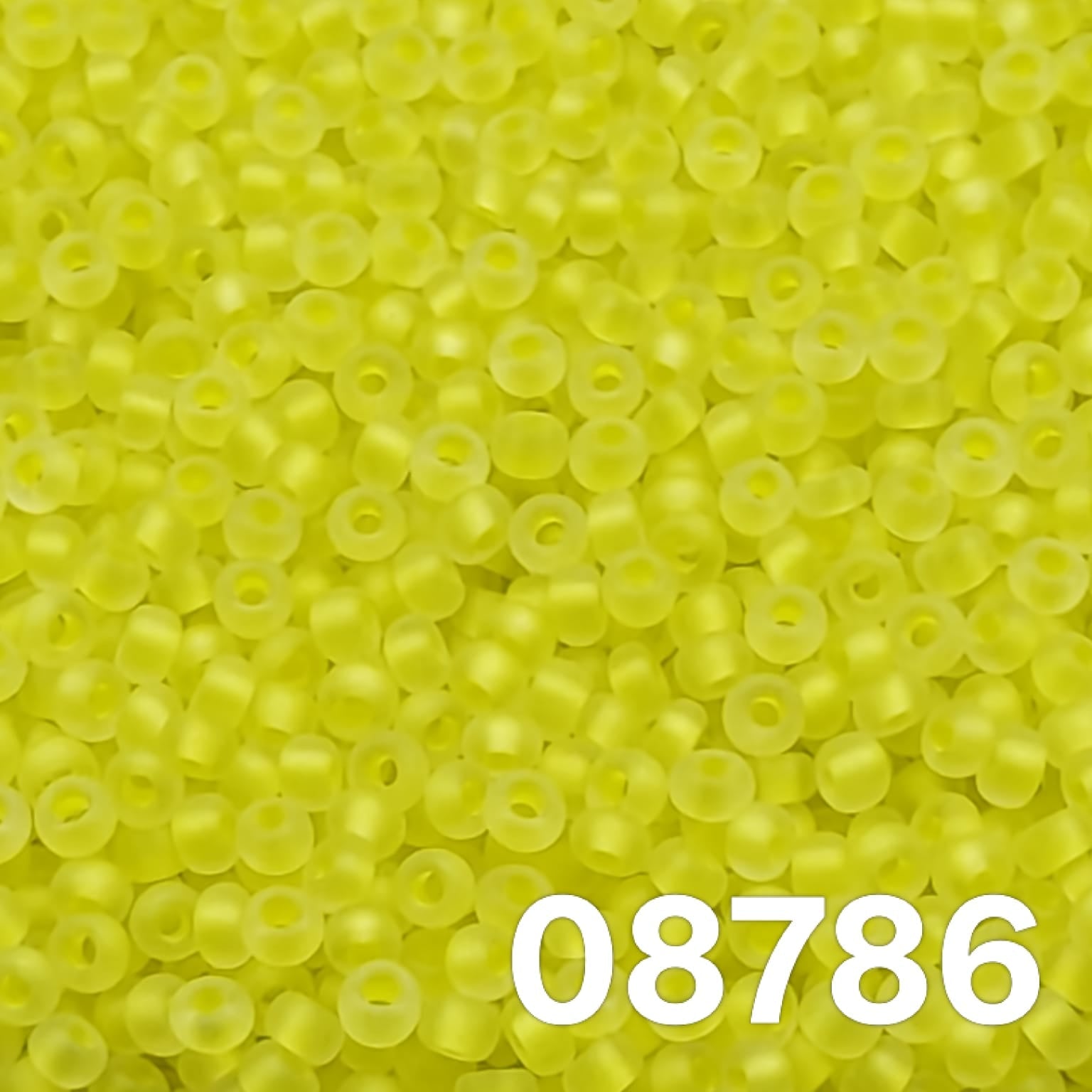 Close-up of Preciosa Czech seed beads 10/0 Frosted Lined Neon Yellow 08786