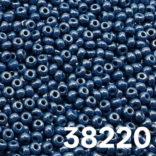Close-up of Preciosa Czech seed beads 10/0 Opaque Luster Blue 38220 round glass beads