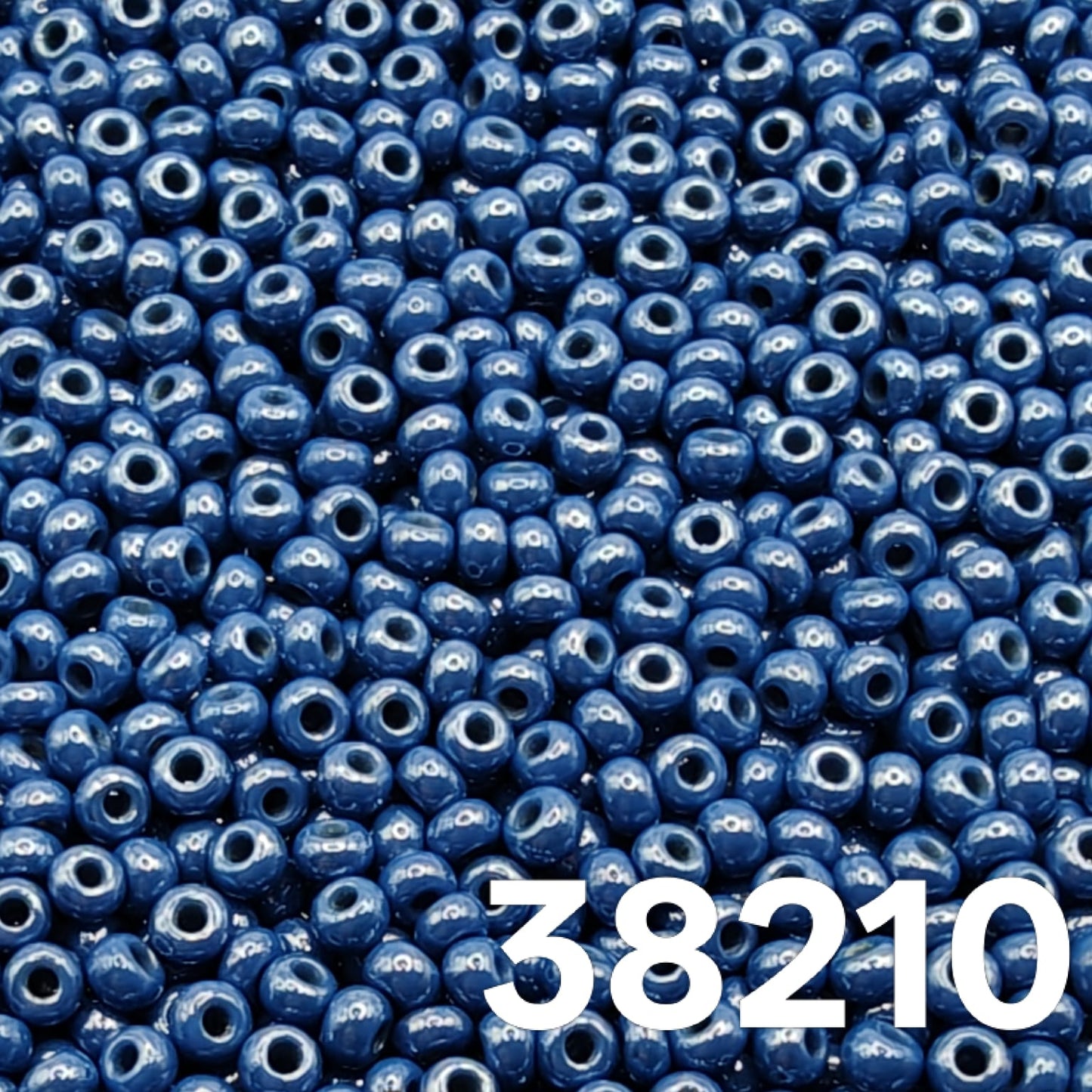 Close-up of Preciosa Czech seed beads 10/0 Opaque Luster Medium Blue 38210