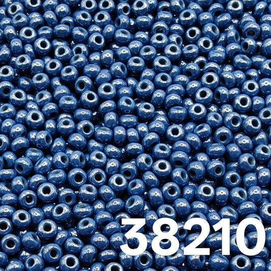 Close-up of Preciosa Czech seed beads 10/0 Opaque Luster Medium Blue 38210