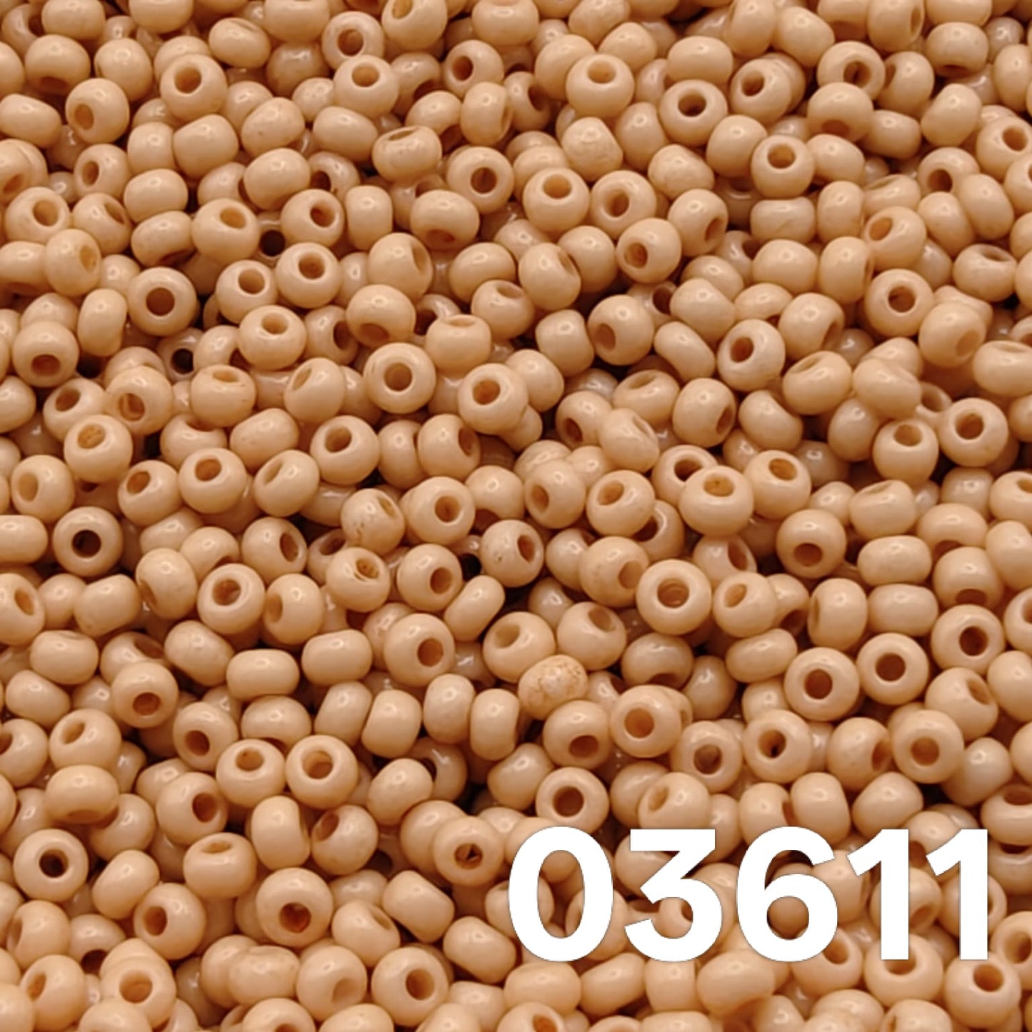 Close-up of Preciosa Czech seed beads 10/0 Solgel Chalk Light Mocha 03611