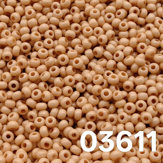 Close-up of Preciosa Czech seed beads 10/0 Solgel Chalk Light Mocha 03611