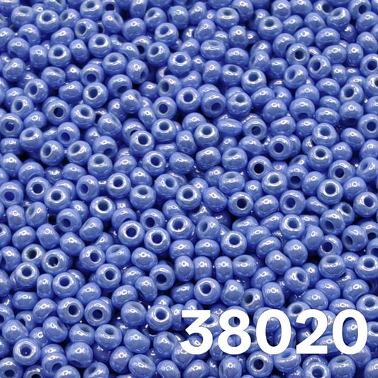 Close-up of Preciosa Ornela 10/0 seed beads Opaque Luster Powder Blue for jewelry making