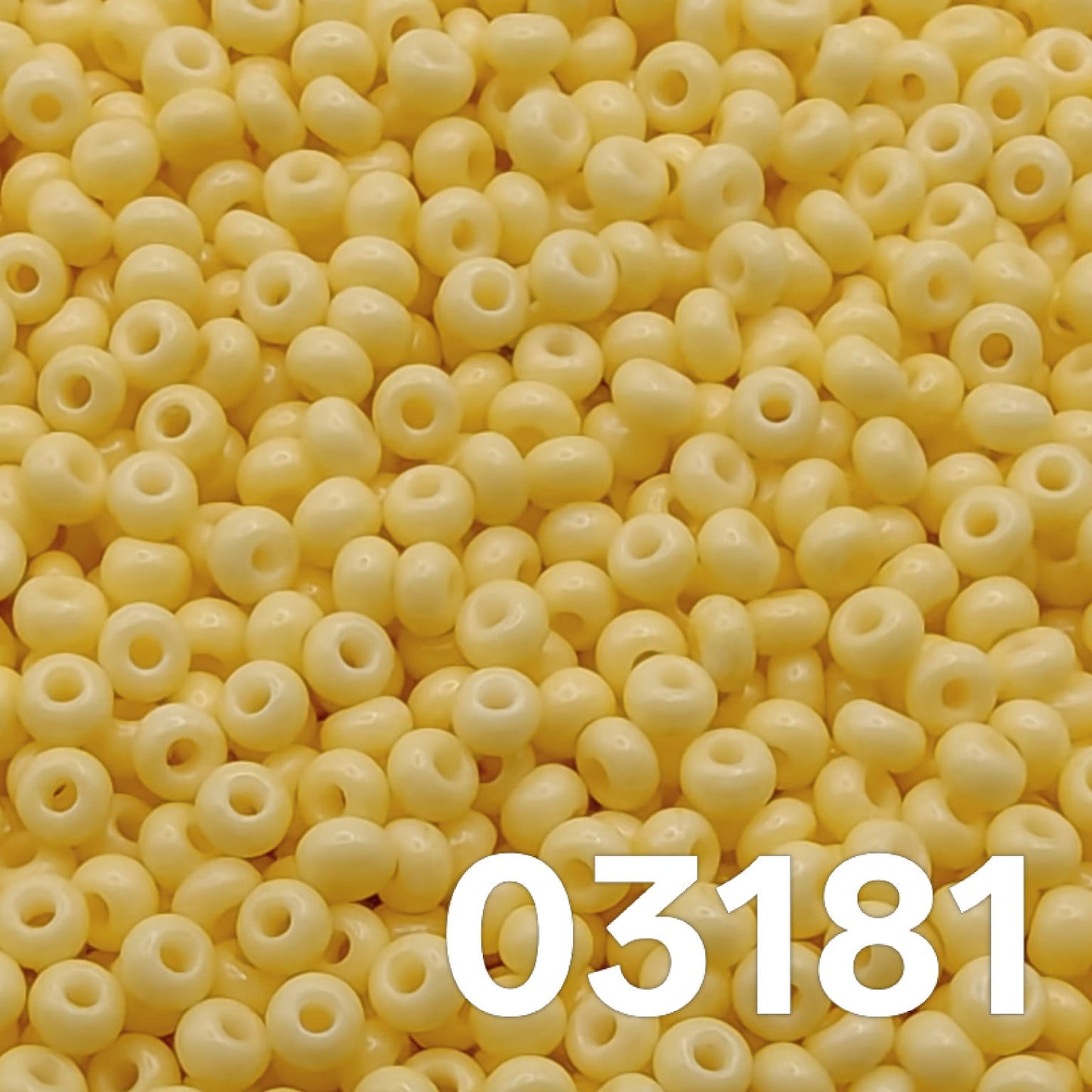 Close up of Preciosa Solgel Chalk Lemon Yellow Czech glass seed beads size 10/0 colour 03181