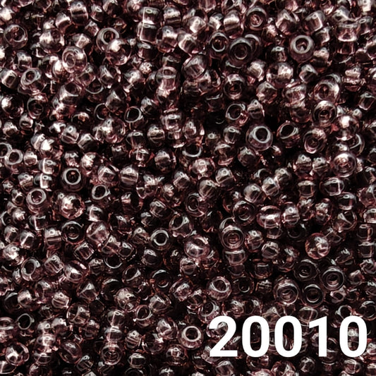 Close-up of Preciosa 10/0 seed beads in Transparent Light Amethyst color