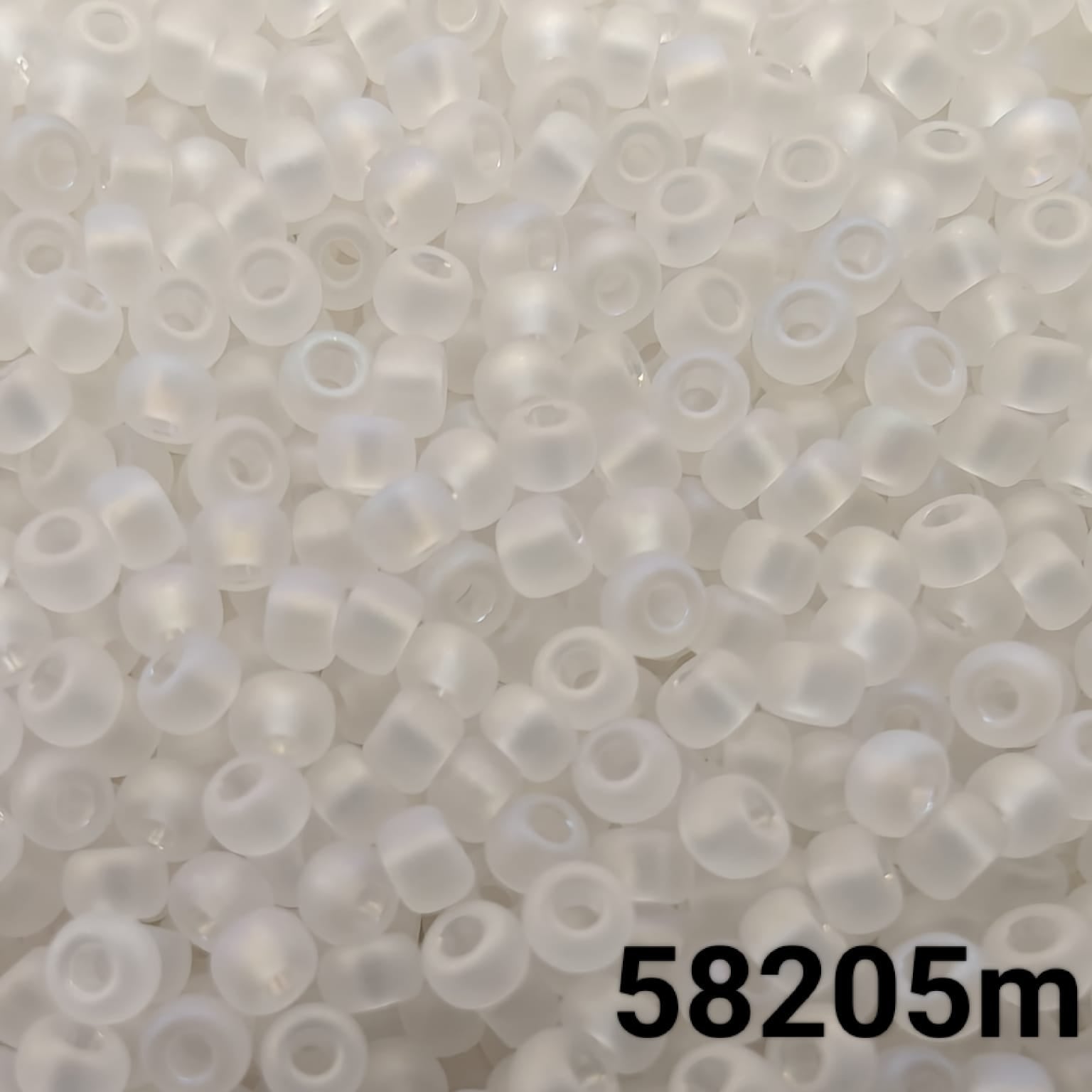 Close-up of Preciosa 10/0 seed beads in Transparent Matt Crystal AB color (58205m)