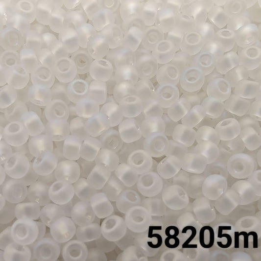 Close-up of Preciosa 10/0 seed beads in Transparent Matt Crystal AB color (58205m)