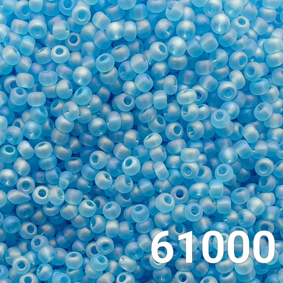 Preciosa 10/0 Transparent Matt Light Aquamarine AB seed beads – close-up texture