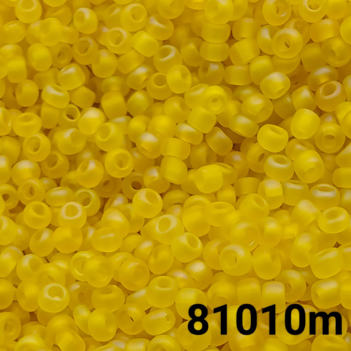 Close-up of Preciosa 10/0 seed beads in frosted rainbow transparent yellow color (81010m)