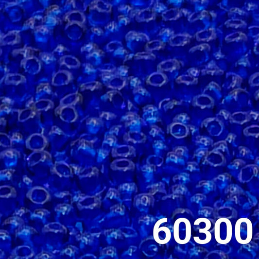 Close-up of PRECIOSA Czech seed beads 10/0 in transparent navy blue, colour code 60300 – polished round glass beads