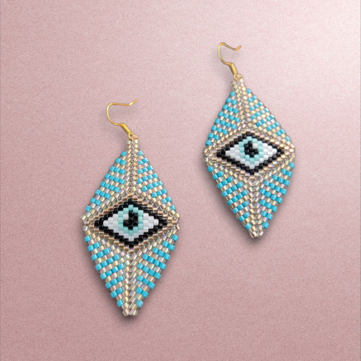 Lightweight peyote stitch earrings — angled shot