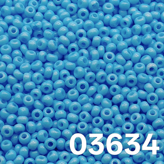 Preciosa 10/0 Czech seed beads — Solgel Chalk Blue-Green (03634), bright aqua/teal
