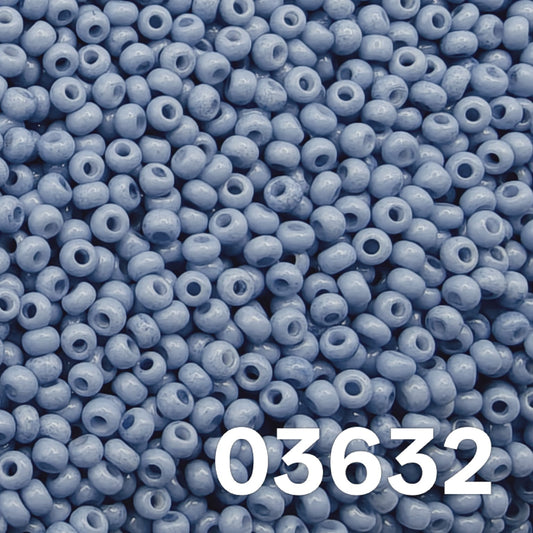 Preciosa 10/0 Czech seed beads — Solgel Chalk Blue (03632), dusty/slate blue