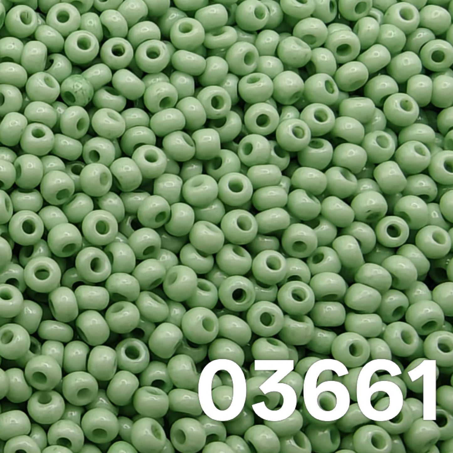 Preciosa 10/0 Czech seed beads — Solgel Chalk Green (03661), celadon/eucalyptus green.