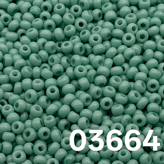 Preciosa 10/0 Czech seed beads — Solgel Chalk Green (03664), seafoam/jade green.