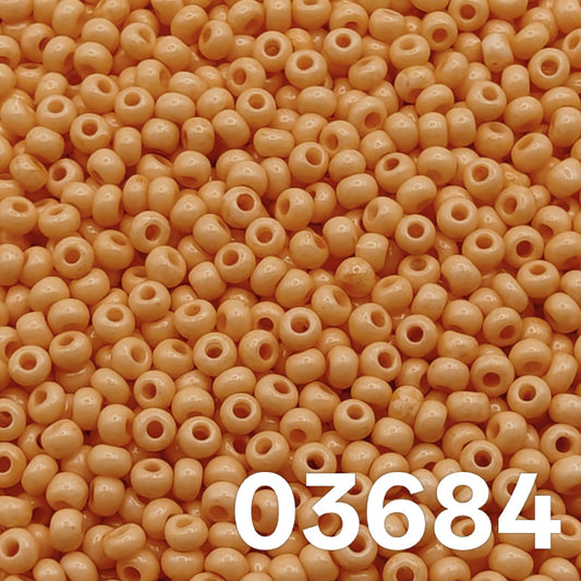 Preciosa 10/0 Czech seed beads — Solgel Chalk Orange (03684), peach/apricot pastel.