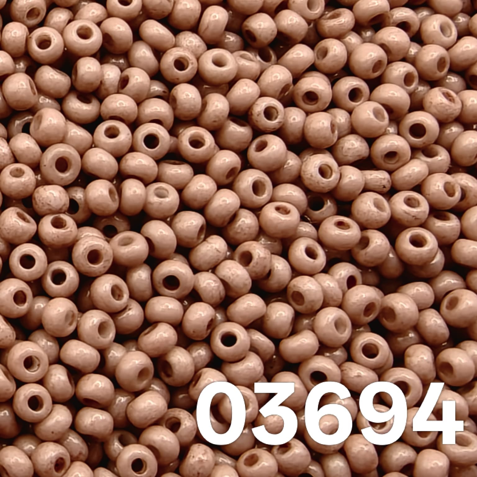 Preciosa 10/0 Czech seed beads — Solgel Chalk Pink (03694), muted dusty-rose/taupe pink.
