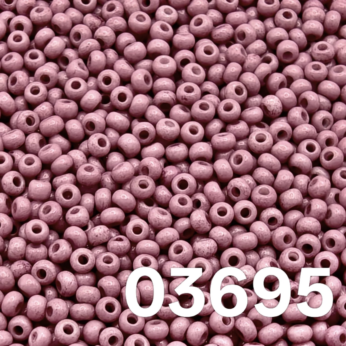 Preciosa 10/0 Czech seed beads — Solgel Chalk Violet (03695), muted mauve/dusty-lilac tone.