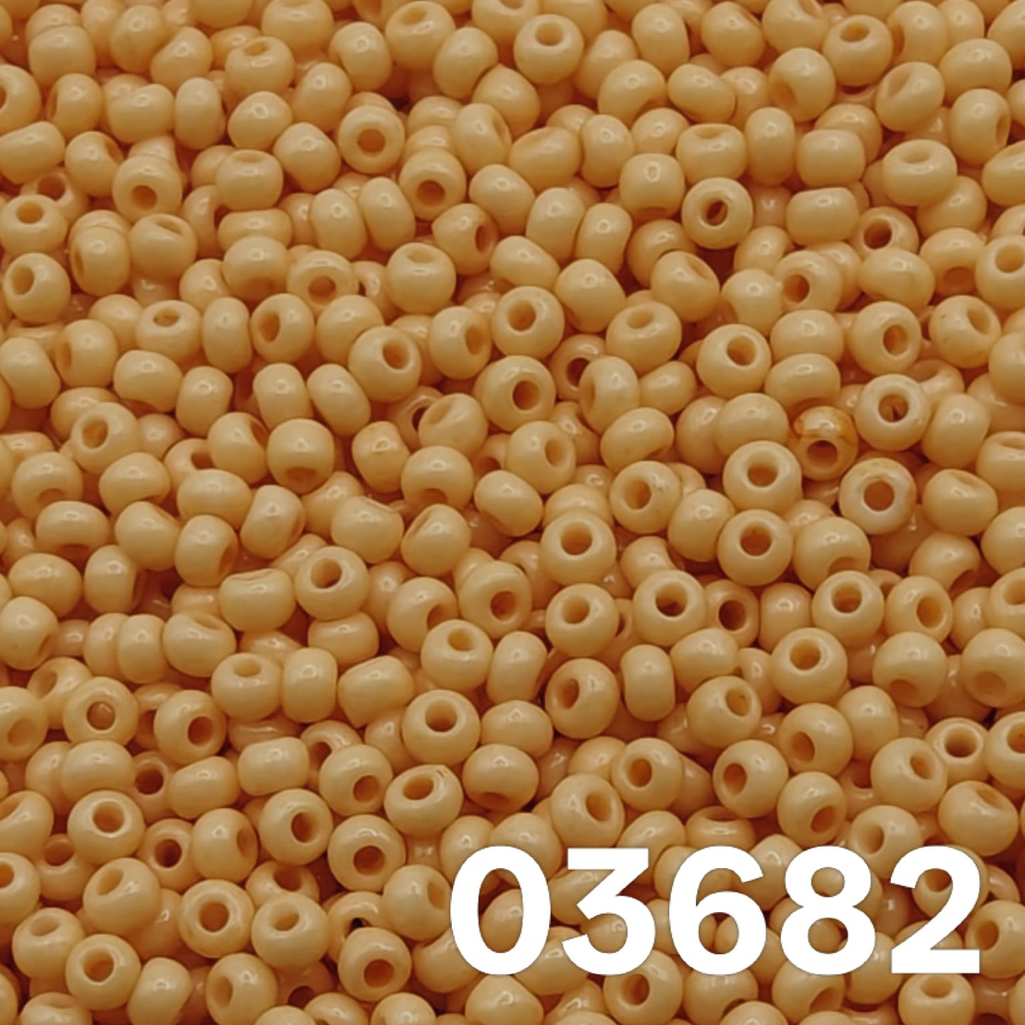 Preciosa 10/0 Czech seed beads — Solgel Chalk Yellow (03682), soft butter/apricot pastel.