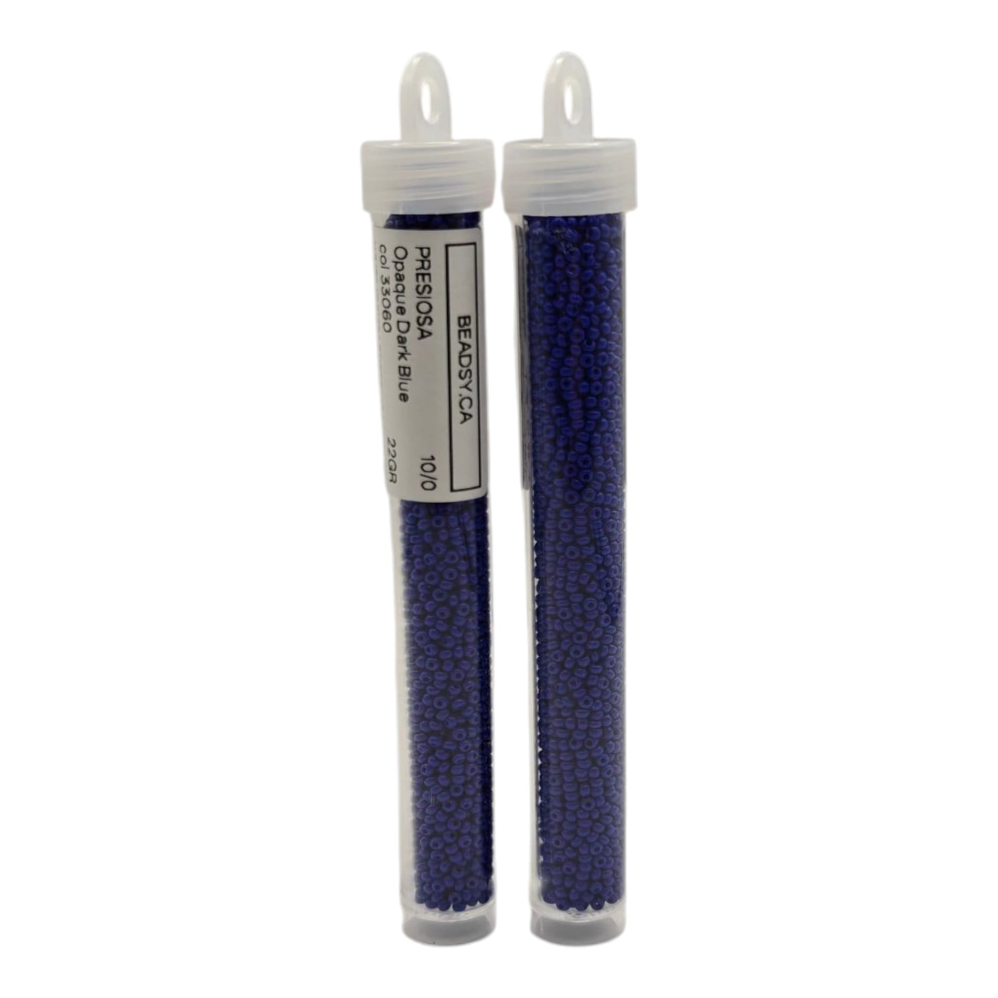 Preciosa 10/0 Opaque Dark Blue 33060 Czech seed beads in labeled tubes