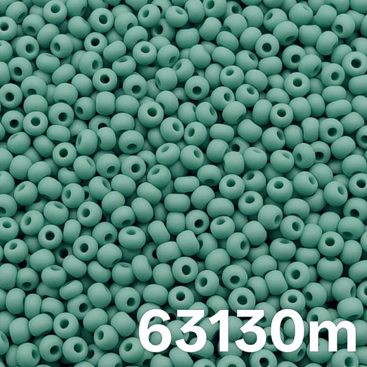 Preciosa 10/0 Opaque Matte Green Turquoise seed beads 63130m close-up