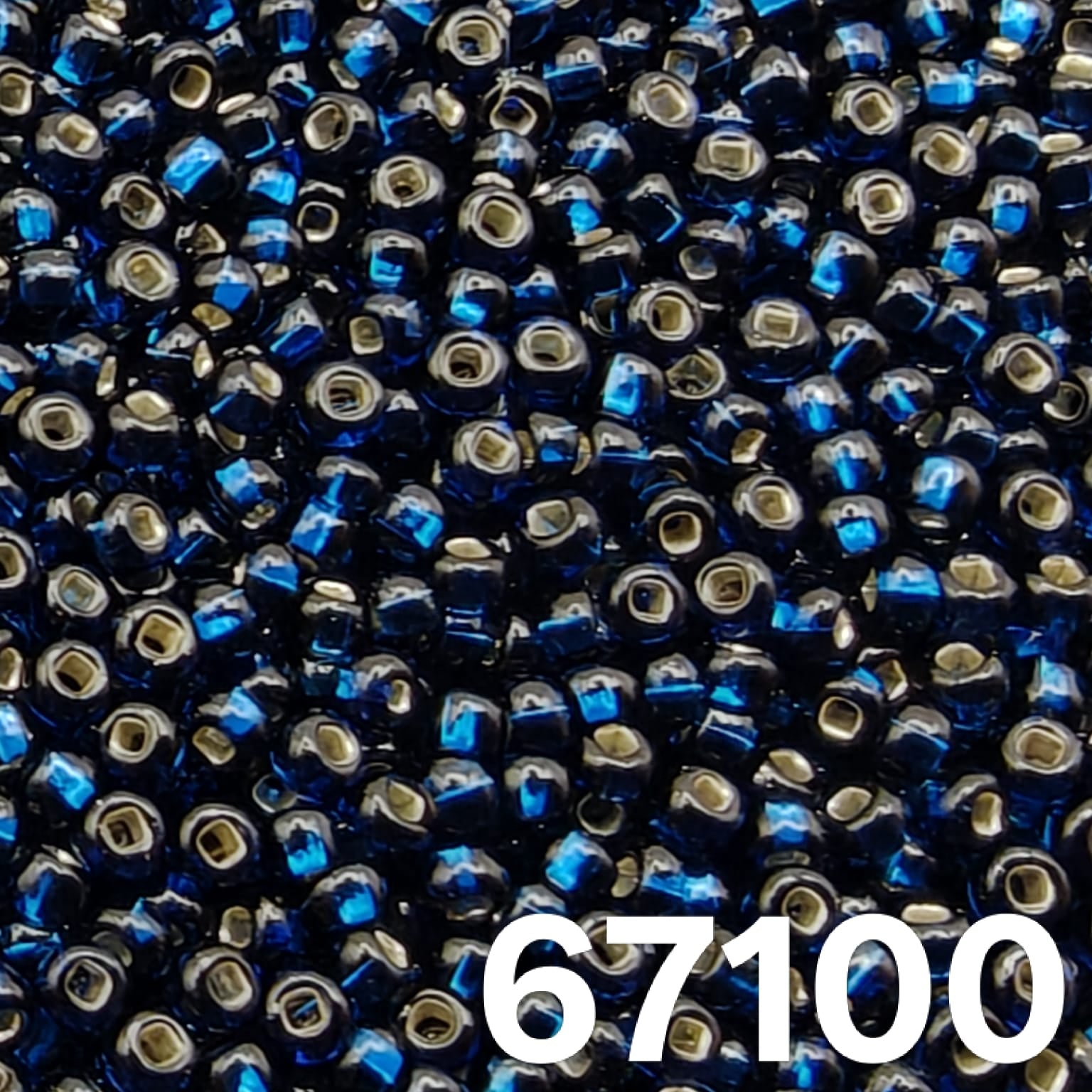 Preciosa 10/0 Silverlined Montana Blue seed beads 67100 close-up